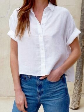 AYR White Linen Cropped The Book Club Shirt